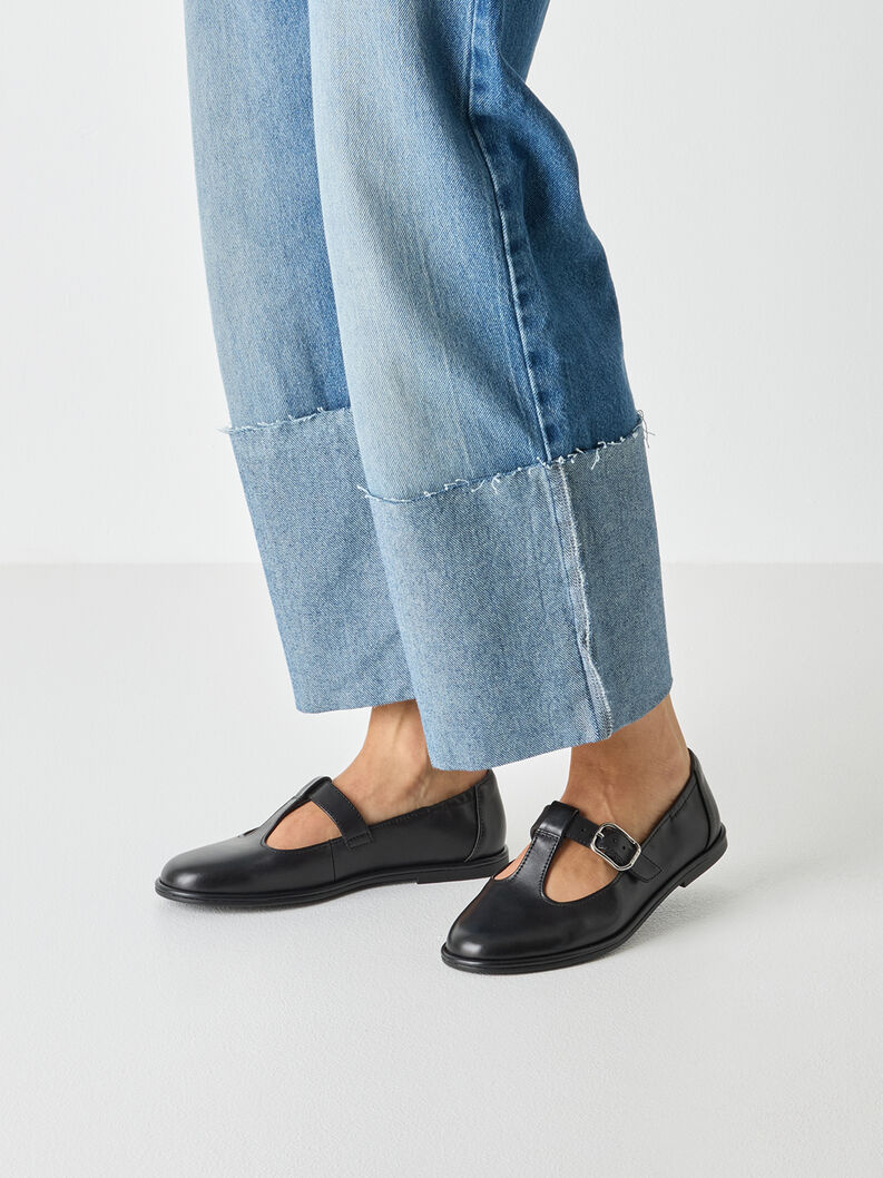 Lederballerina - schwarz, BLACK LEATHER, hi-res