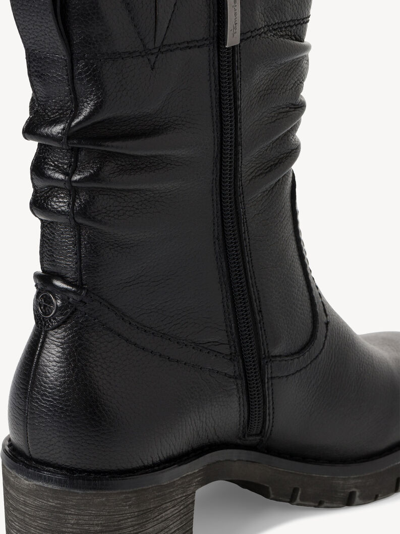 Detailansicht schwarzer Leder-Winterstiefel mit sichtbarem Rei&szlig;verschluss