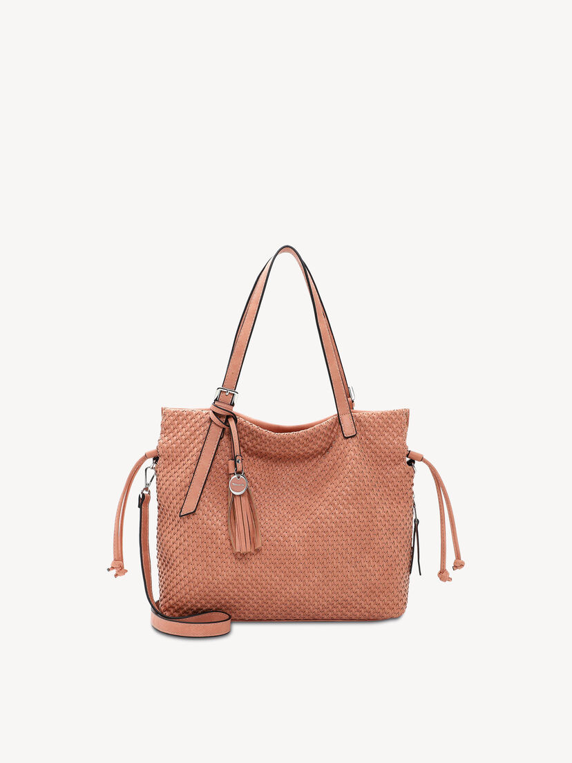 Zalmkleurige schoudertas met geweven patroon en kwastje