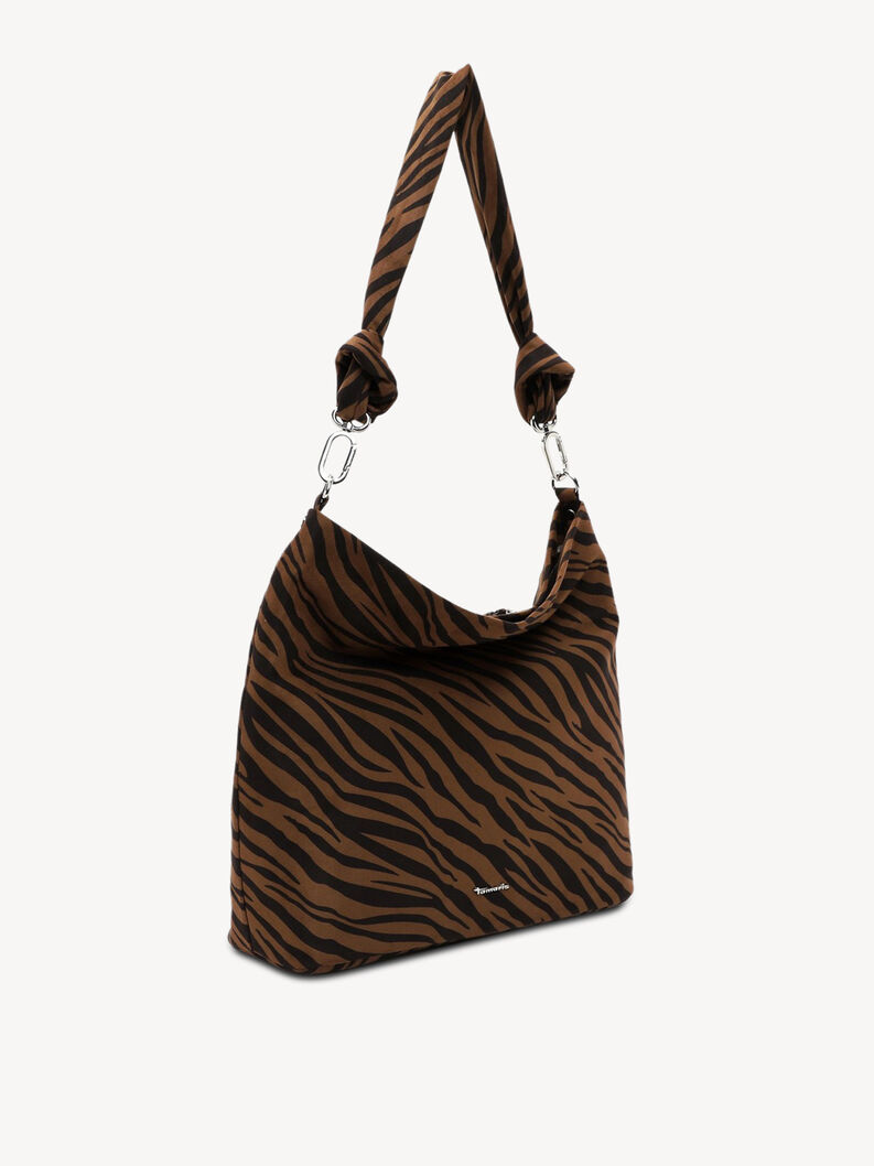 Schr&auml;gansicht einer braunen Zebratasche mit verstellbarem Riemen
