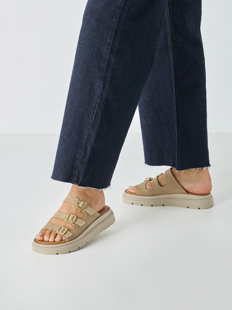 Lederpantolette - beige, BEIGE, hi-res