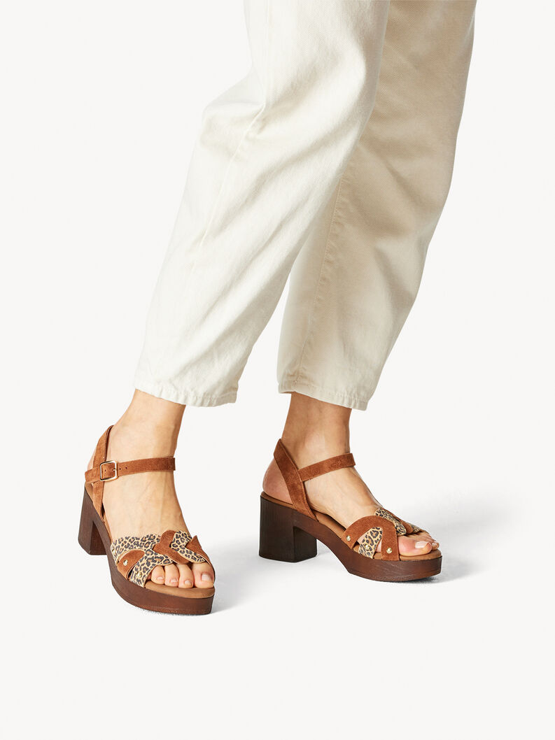 Leather Heeled sandal - brown, CUOIO/LEOPARD, hi-res
