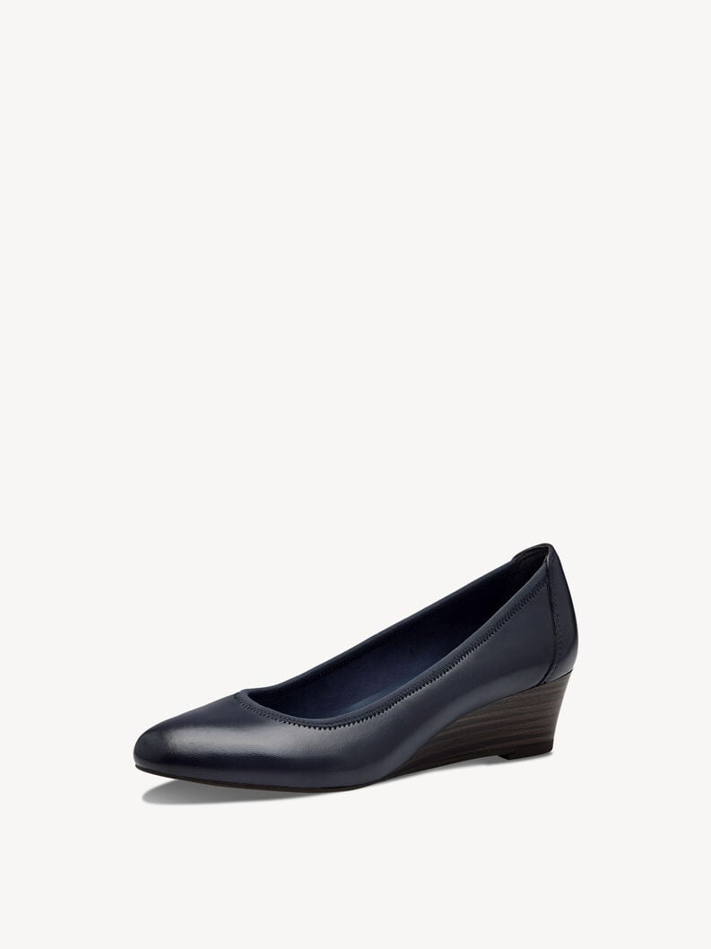 Leather Wedge pumps - blue, NAVY LEATHER, hi-res