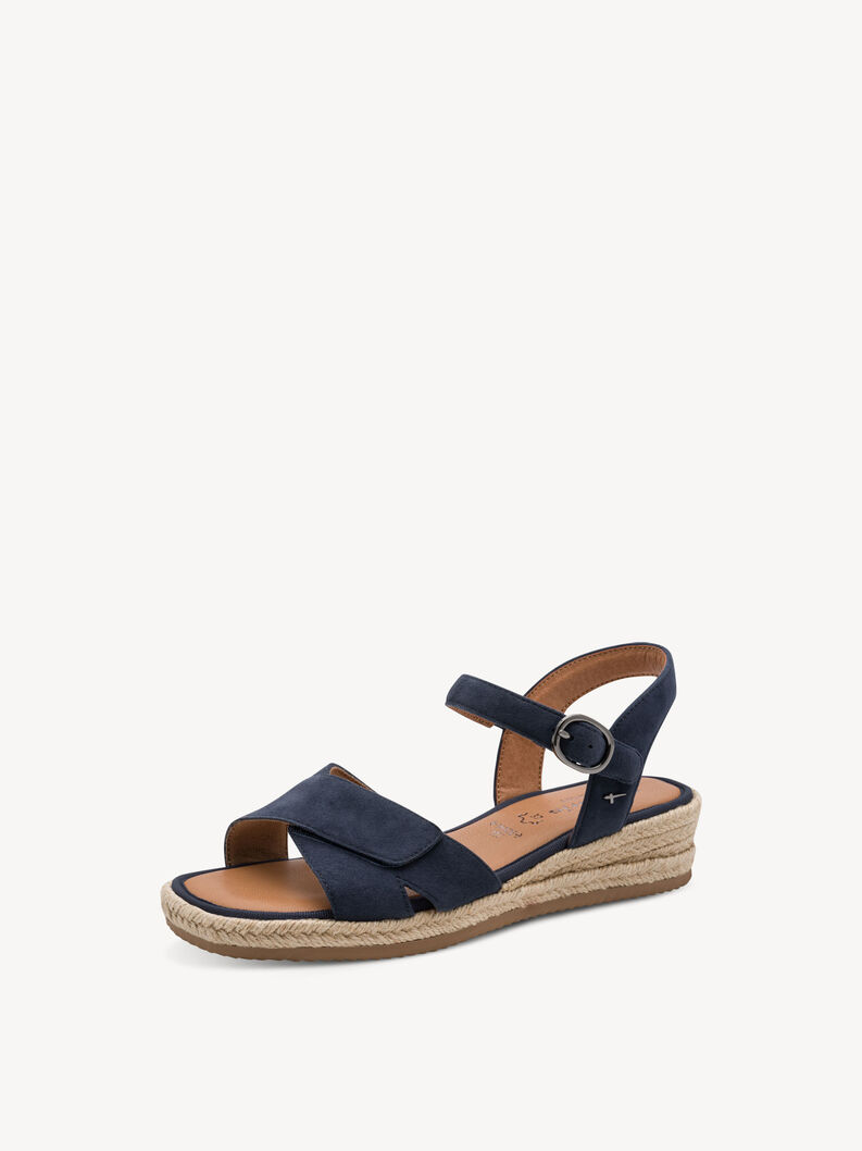 Leather Heeled sandal - blue, NAVY SUEDE, hi-res