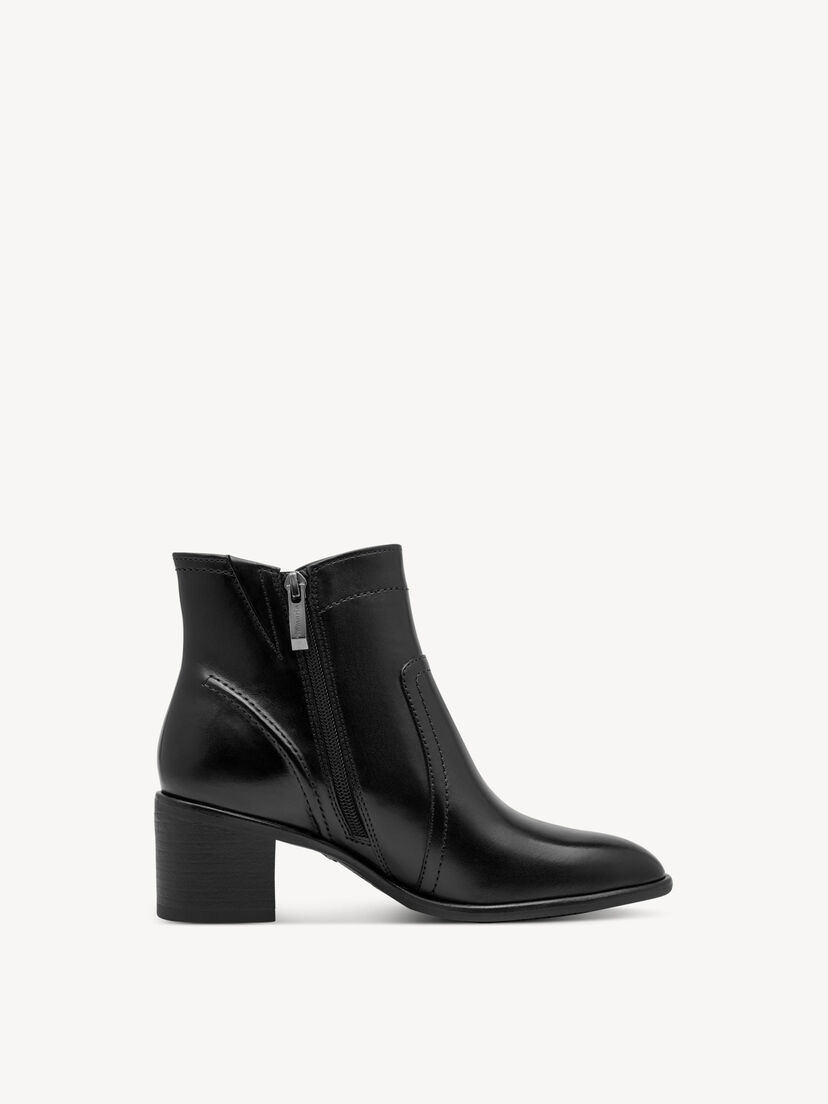 Leren Enkellaarsje - zwart, BLACK LEATHER, hi-res