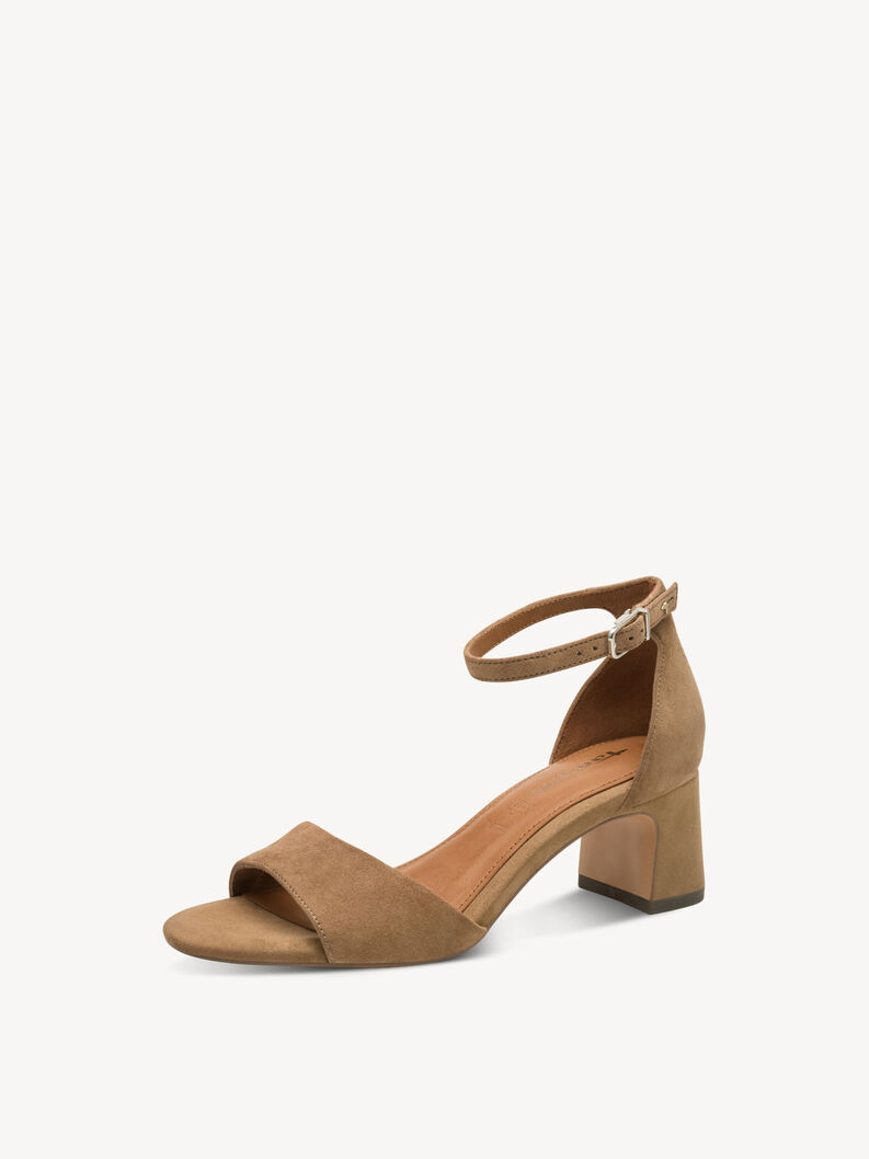 Sandale &agrave; talon en cuir - beige, beige, hi-res
