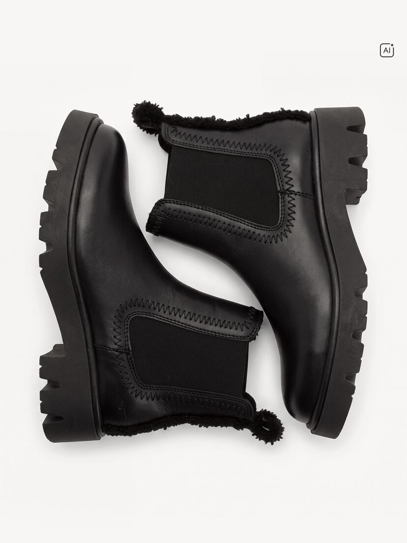 Enkellaarsje - zwart warme voering, BLACK LEATHER, hi-res
