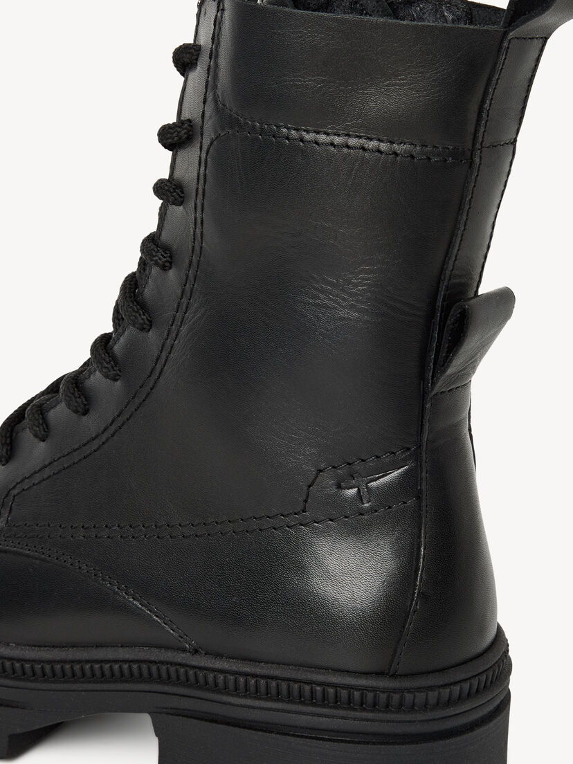 Leren Enkellaarsje - zwart warme voering, BLACK LEATHER, hi-res