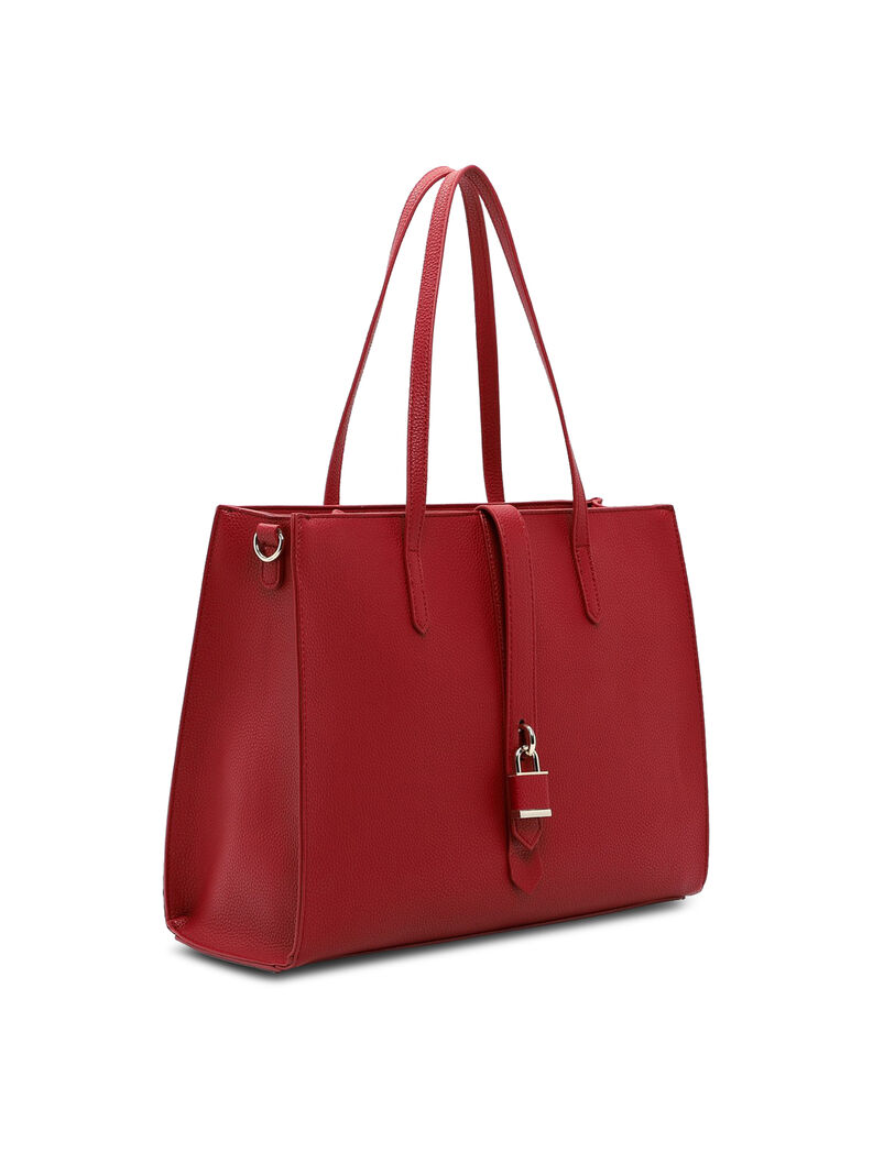 Czerwona sk&oacute;rzana torba na ramię o wydłużonym kształcie z zamkiem