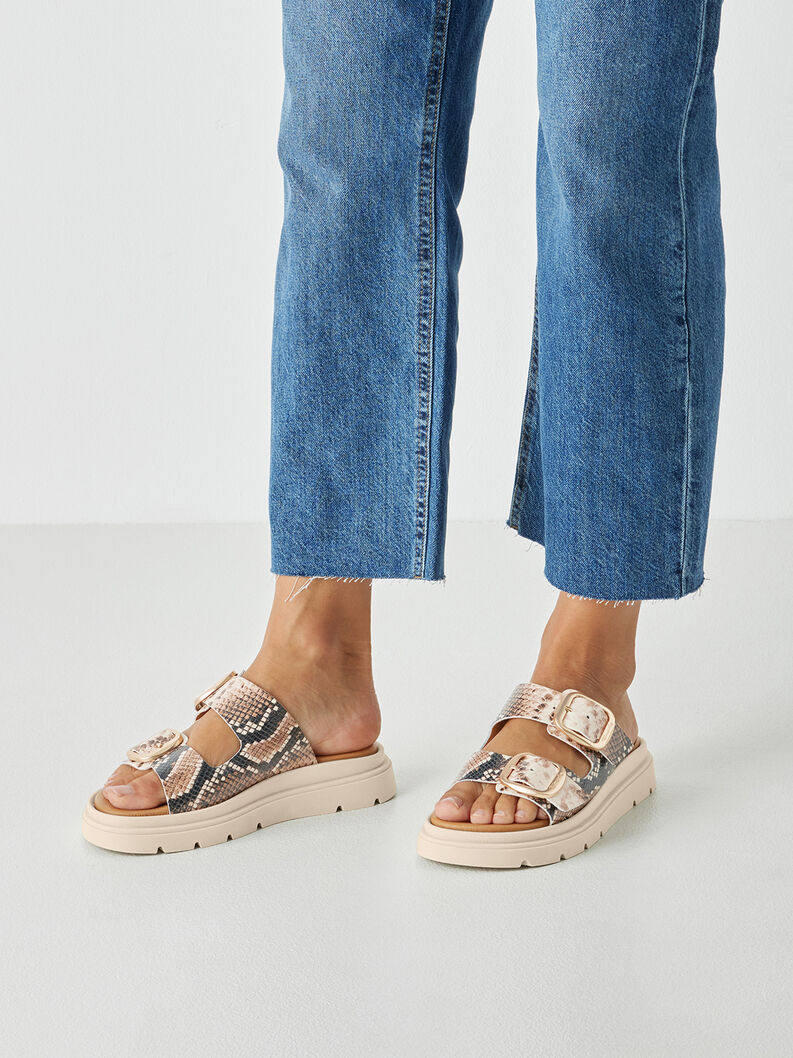 Lederpantolette - beige, BEIGE SNAKE, hi-res