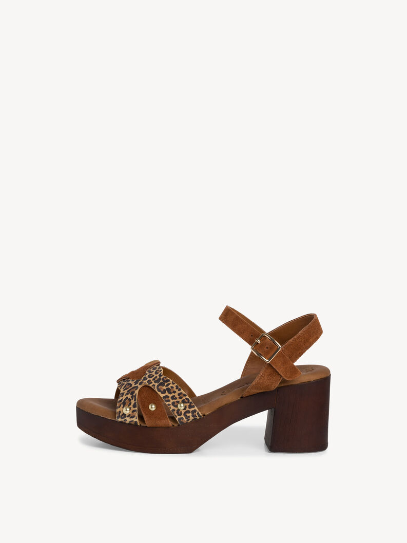 Leather Heeled sandal - brown, CUOIO/LEOPARD, hi-res