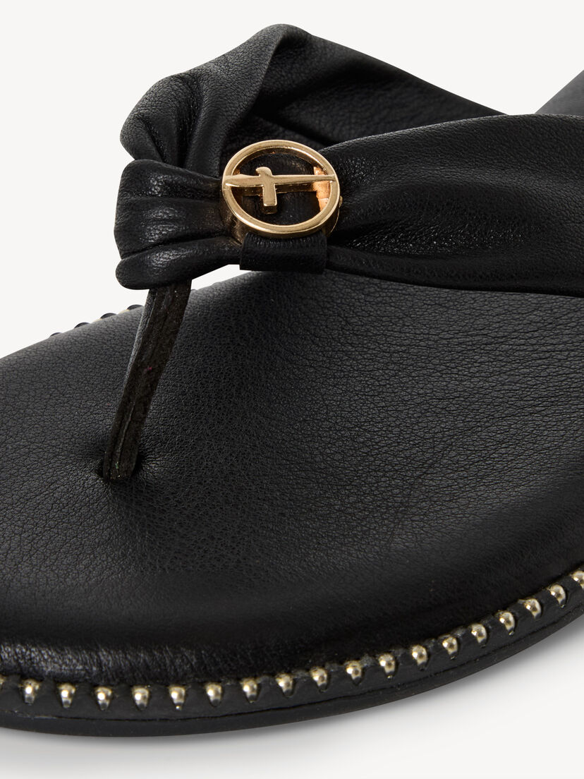 Leren Flip Flops - zwart, BLACK, hi-res