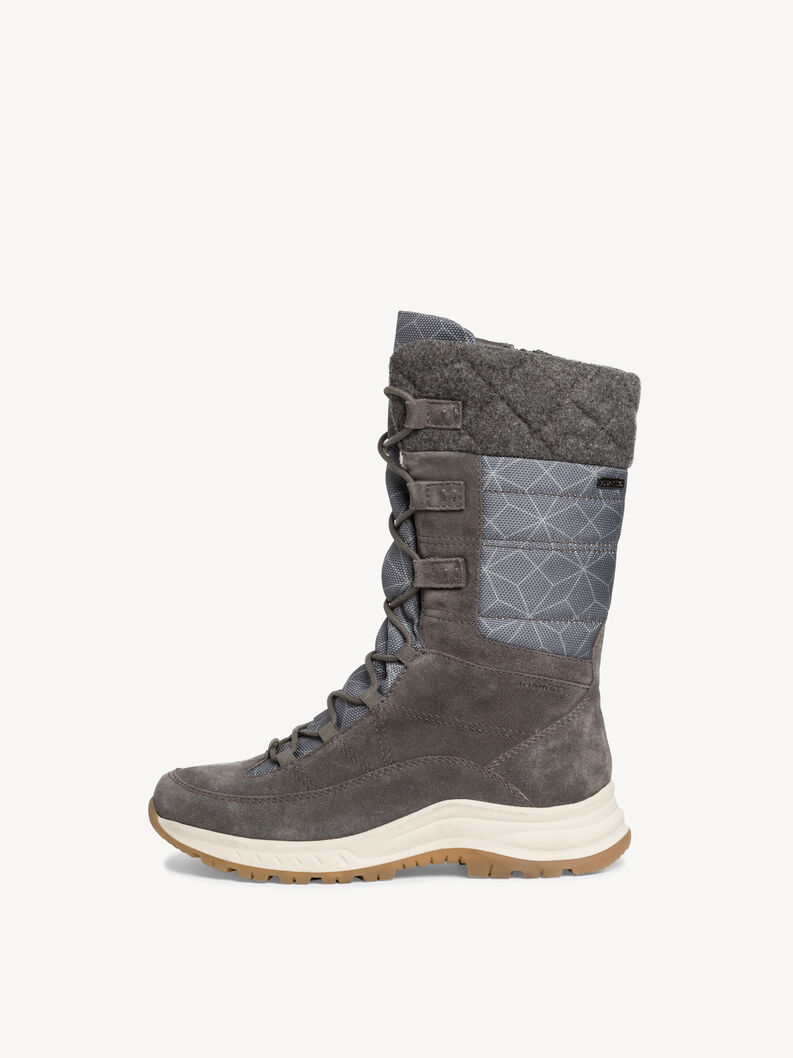 Gray winter women&rsquo;s high outdoor boot with textile detail