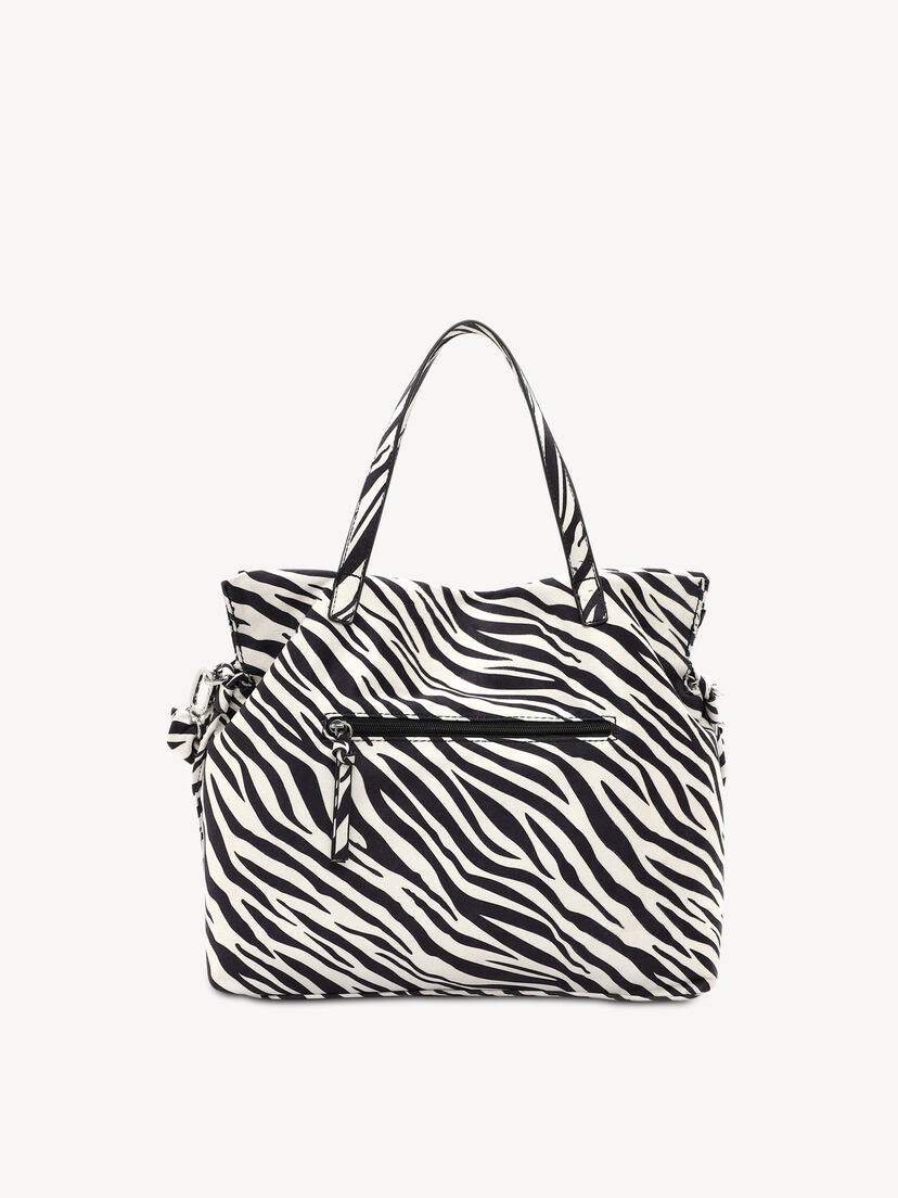 Achterkant stoffen tas met zwart-wit zebraprint en ritsvak