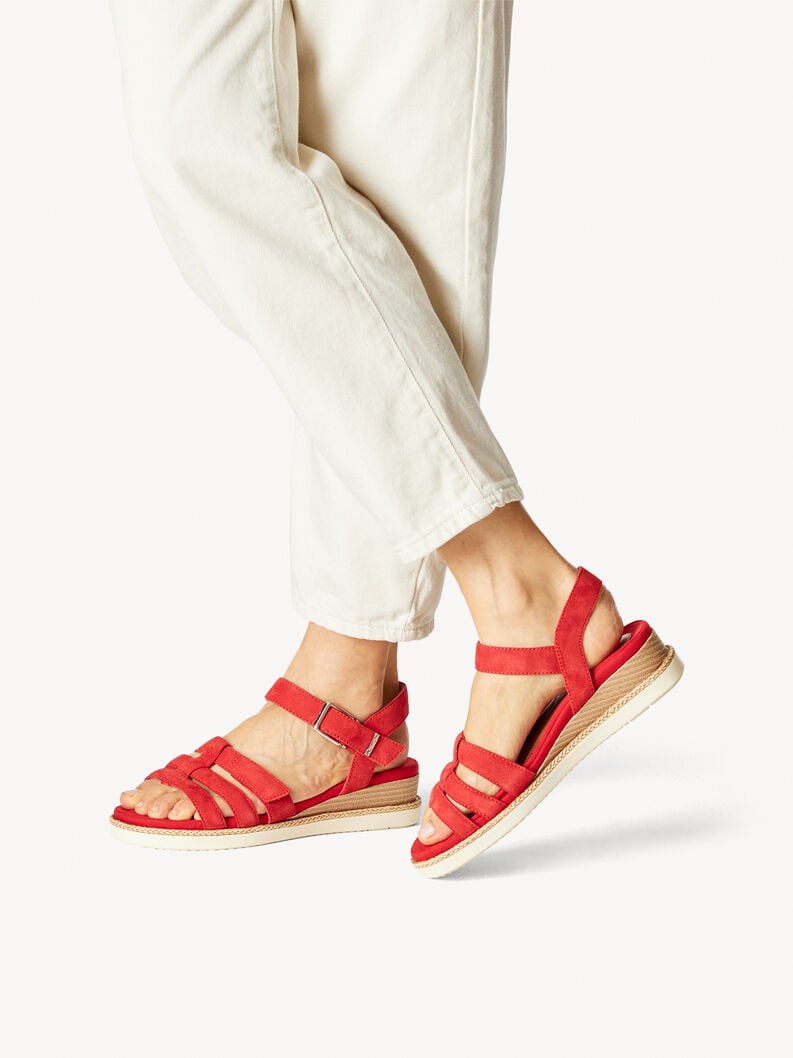 Sandale à talon en cuir - rouge, RED, hi-res
