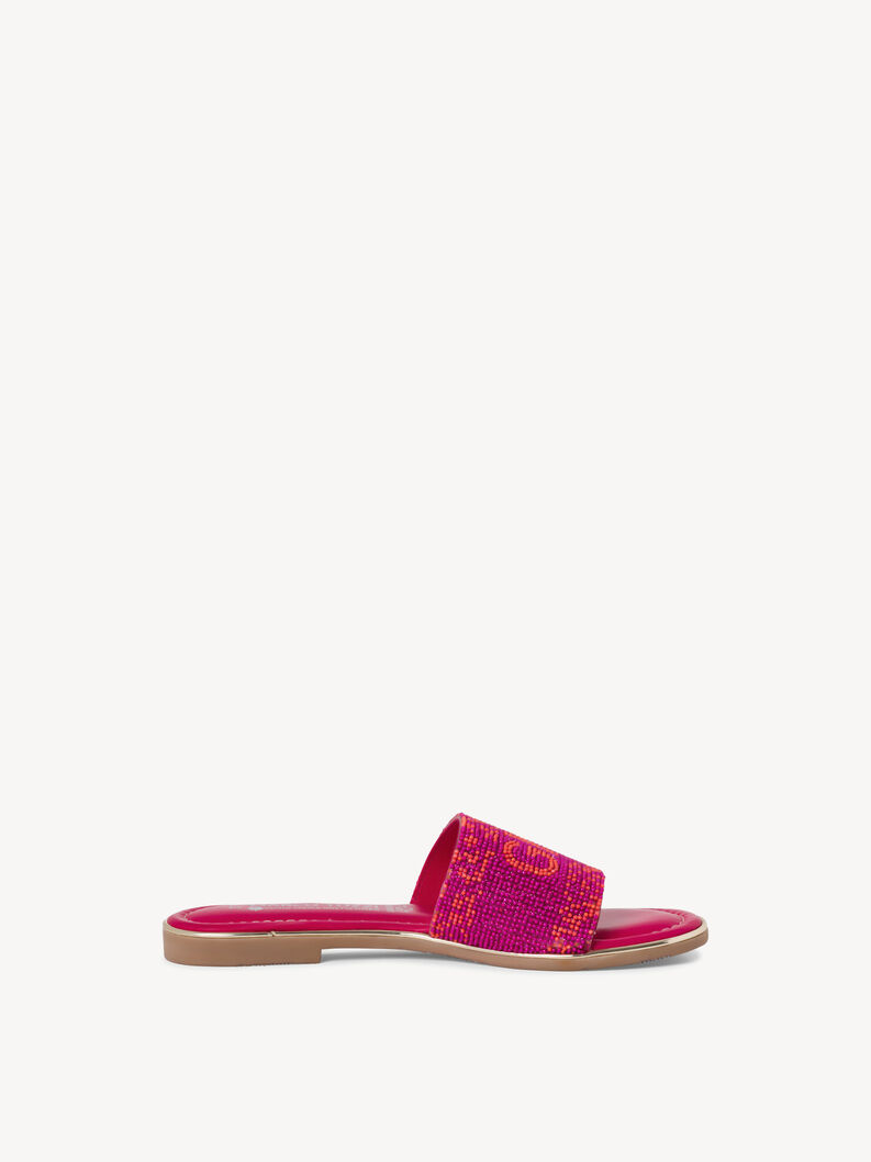 Pink Damen-Pantoletten mit Perlenbesatz, Seitenansicht