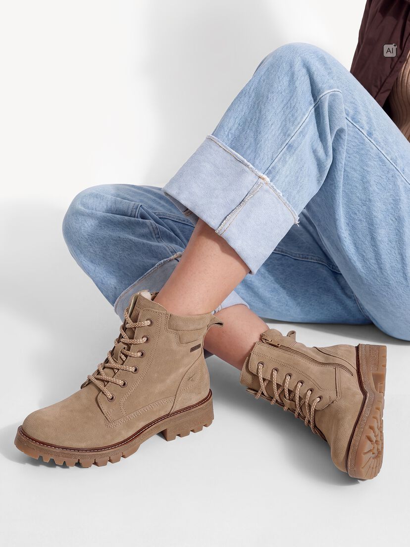 Leren Enkellaarsje - beige warme voering, beige, hi-res