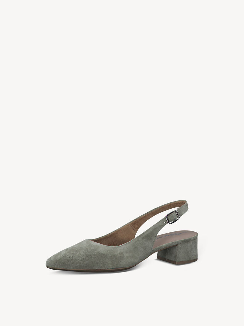 Leather sling pumps - green, SAGE, hi-res