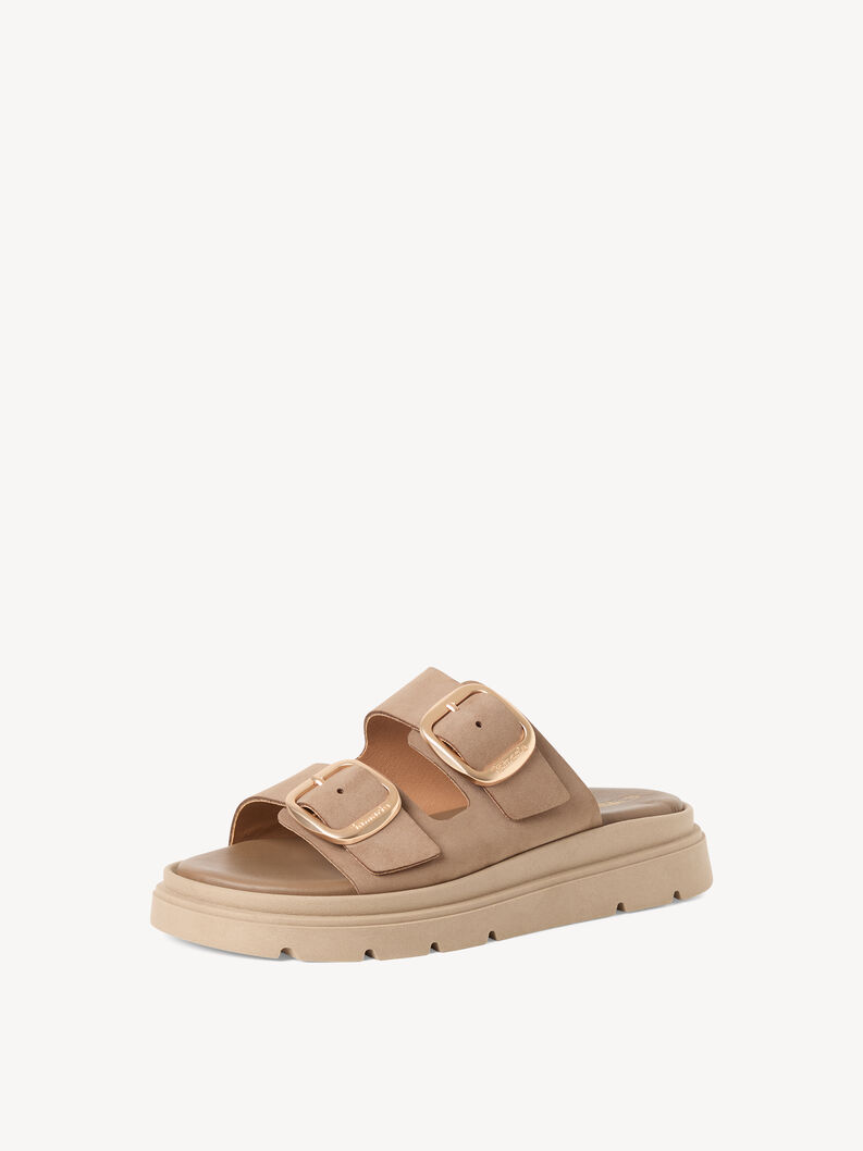 Lederpantolette - beige, TAUPE NUBUC, hi-res