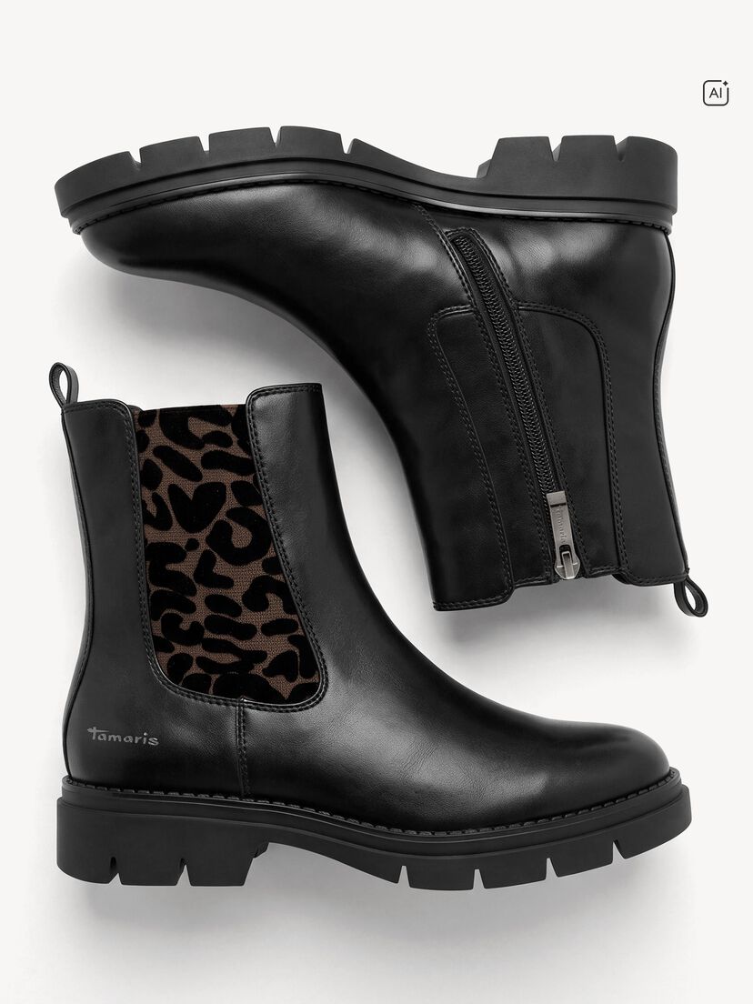 Chelseaboot - zwart, BLACK/LEOPARD, hi-res