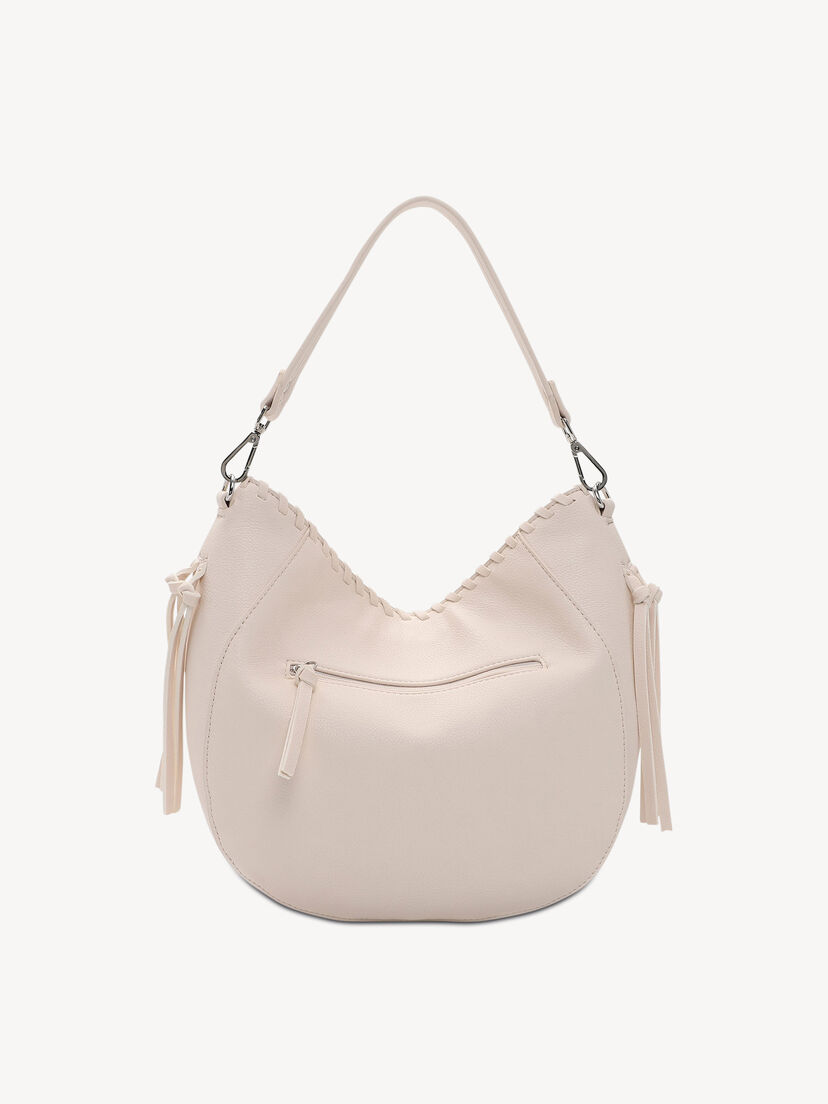 Lichtbeige leren damestas met buitenzak met rits