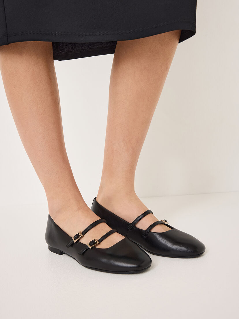 Leren Ballerina - zwart, BLACK, hi-res