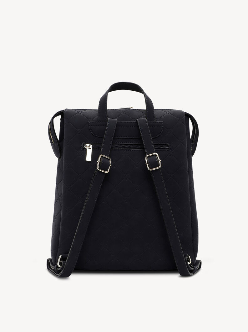 R&uuml;ckansicht schwarzer gesteppter Kunstleder-Rucksack mit verstellbaren Gurten