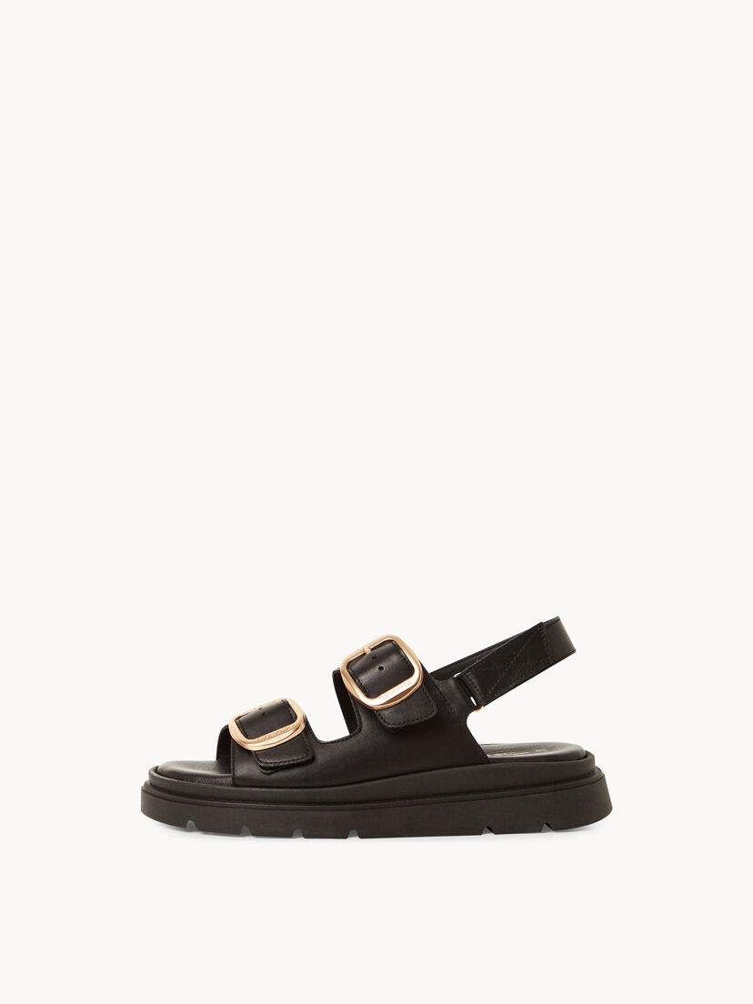 Leren Sandaaltje - zwart, BLACK LEATHER, hi-res