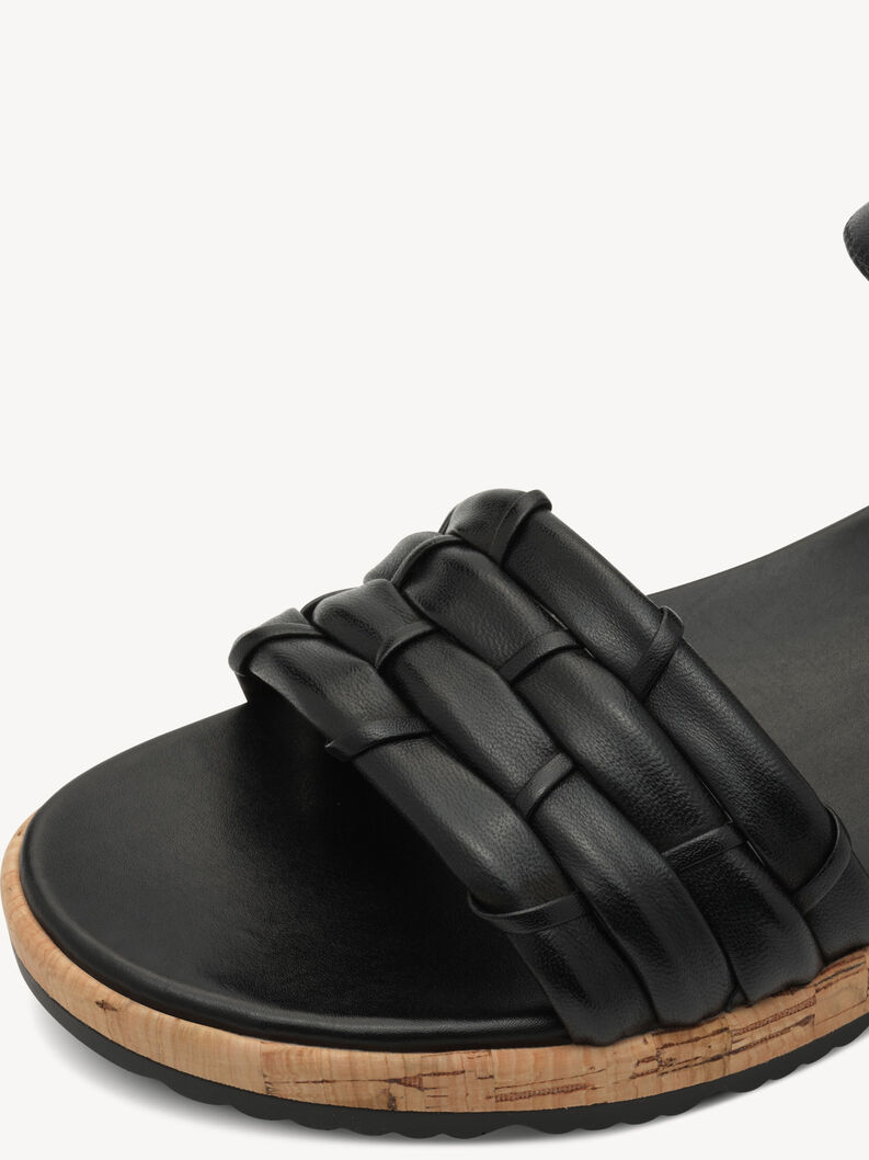 Sandale à talon en cuir - noir, BLACK, hi-res