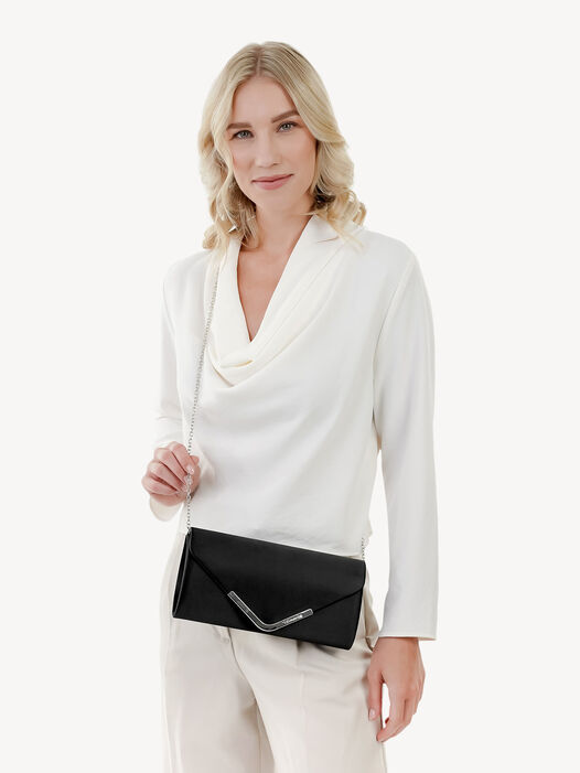 Clutch, black satin, hi-res