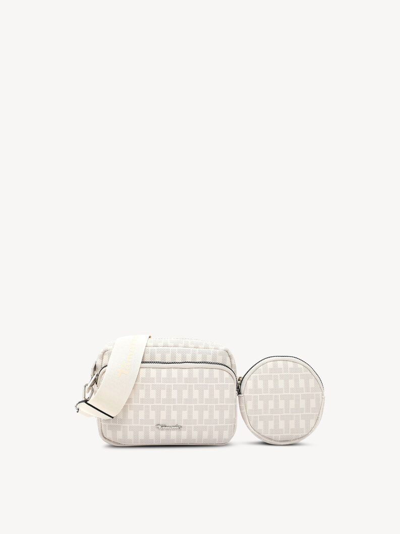 B&eacute;žov&aacute; crossbody ta&scaron;ka s motivem, kulatou mincovkou a nastaviteln&yacute;m p&aacute;skem