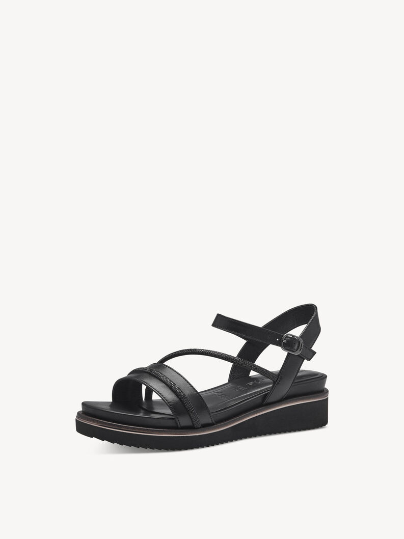 Leather Heeled sandal - black, BLACK, hi-res