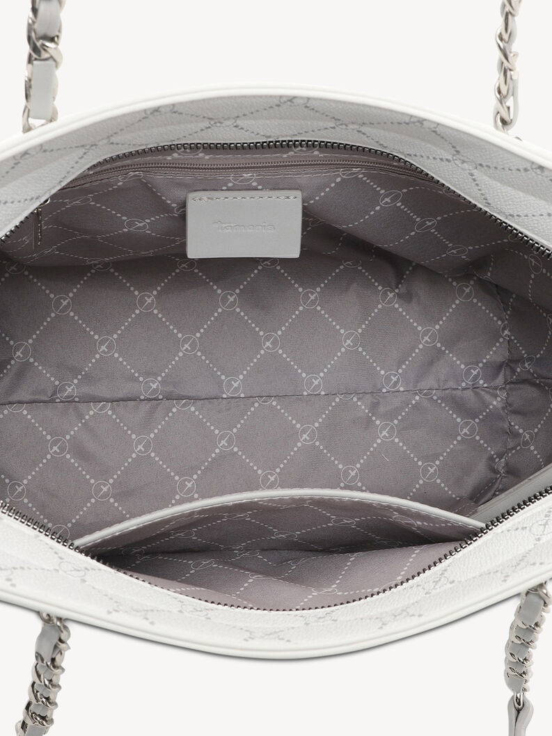 Innenansicht der wei&szlig;en Tamaris Tasche mit gef&uuml;ttertem Innenraum