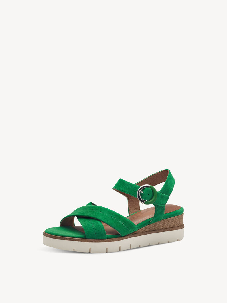 Sandale &agrave; talon en cuir - vert, GREEN, hi-res
