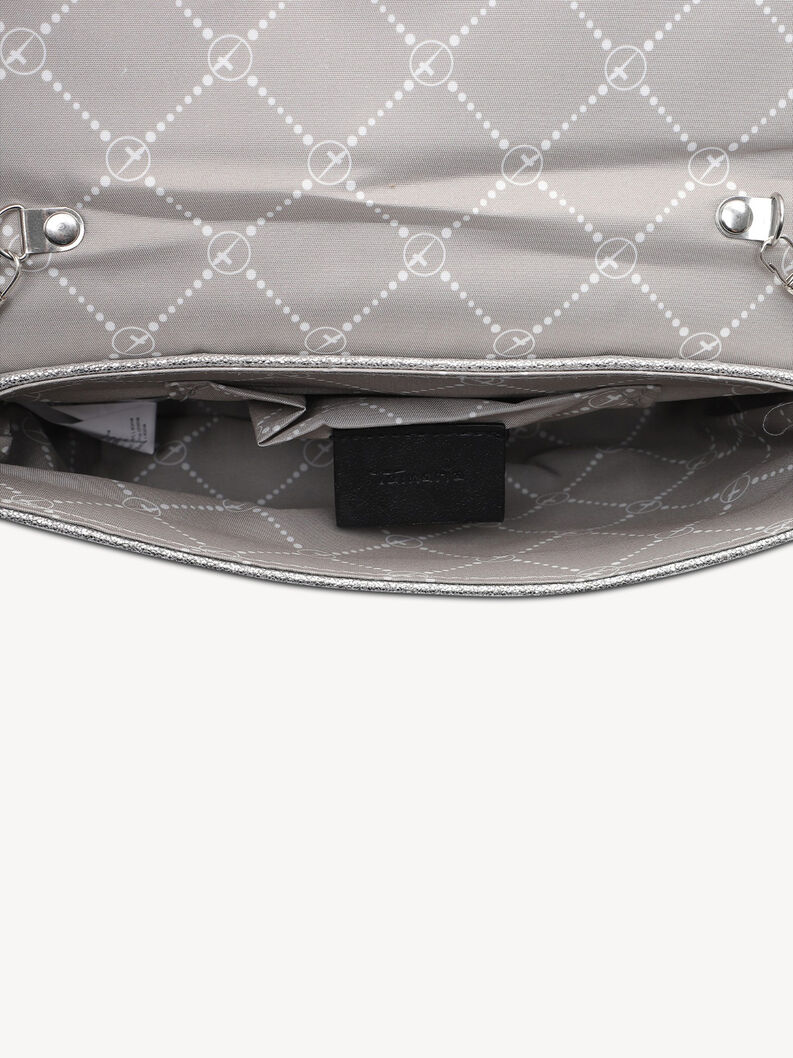 Int&eacute;rieur d&rsquo;une pochette argent&eacute;e avec doublure matelass&eacute;e et poches