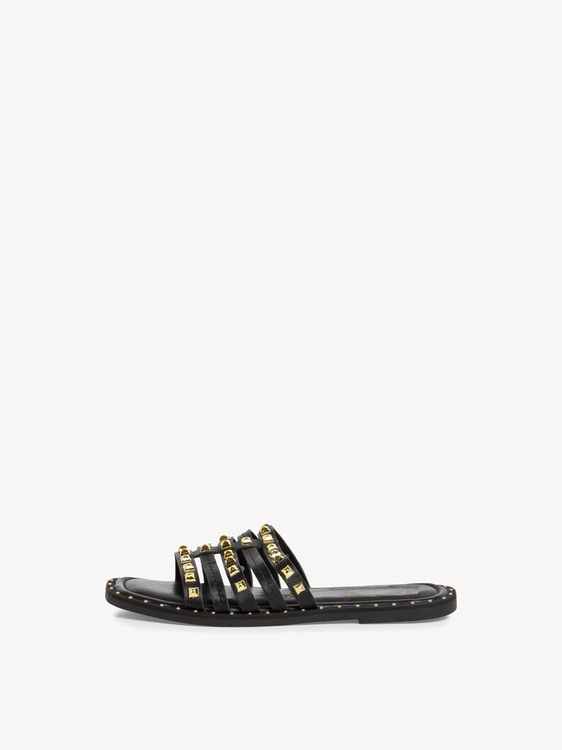 Schwarze Ledersandalen mit Riemen und goldenen Nieten im modernen Stil