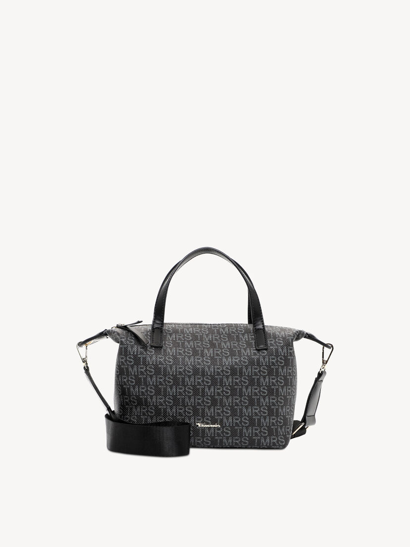 Zwarte handtas met grijs monogram en afneembare riem