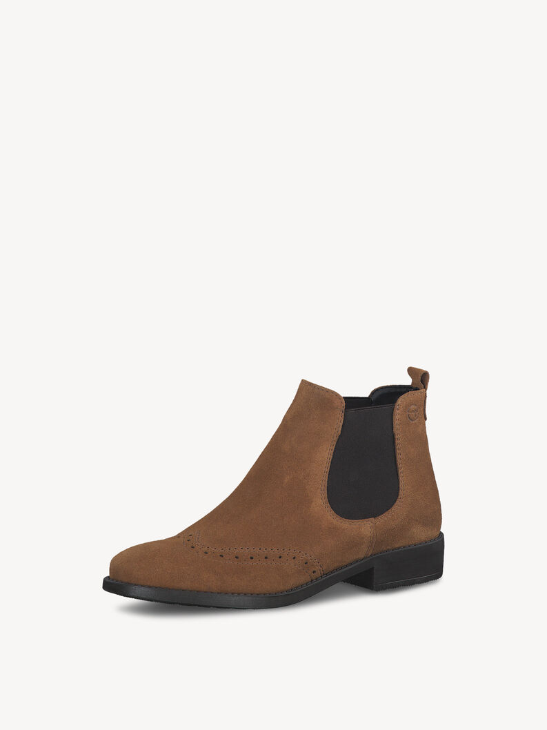 Stylish brown suede Chelsea ankle boots with black elastic side panels
