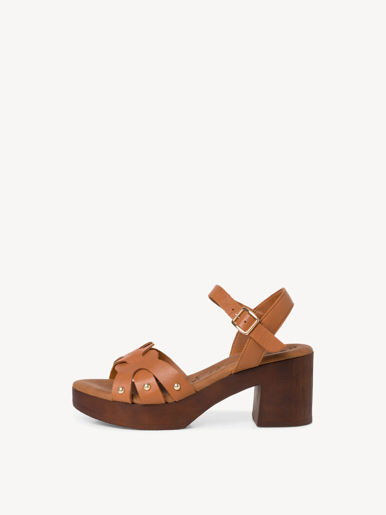 Leather Heeled sandal - brown, CUOIO, hi-res