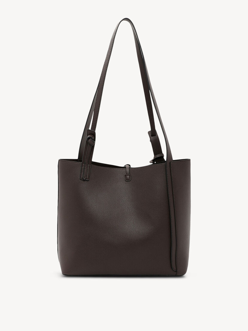 Bruine leren tas zonder voordecoratie met lange hengsels en strakke lijnen