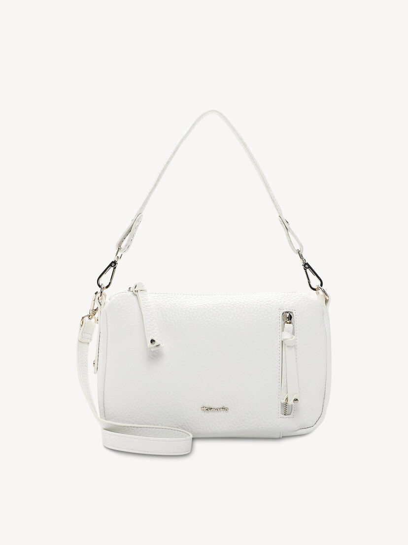 Witte leren handtas met afneembare band en ritsvak aan de voorkant