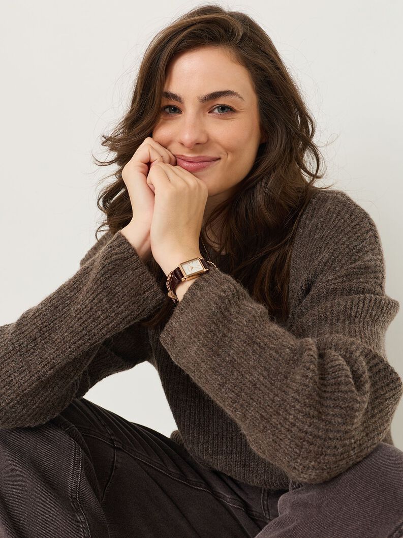 Knitted pullover, Mid Brown Melange, hi-res