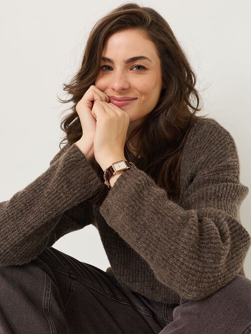 Knitted pullover, Mid Brown Melange, hi-res