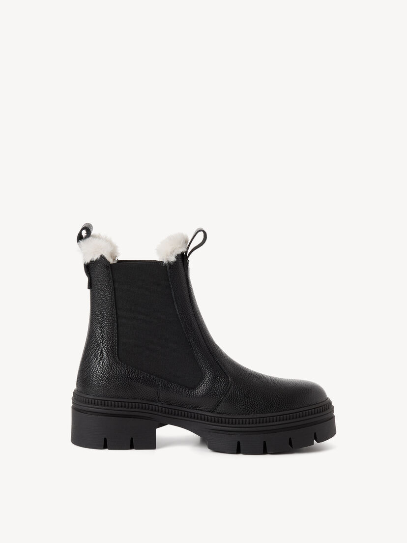 Leren Enkellaarsje - zwart warme voering, BLACK LEATHER, hi-res