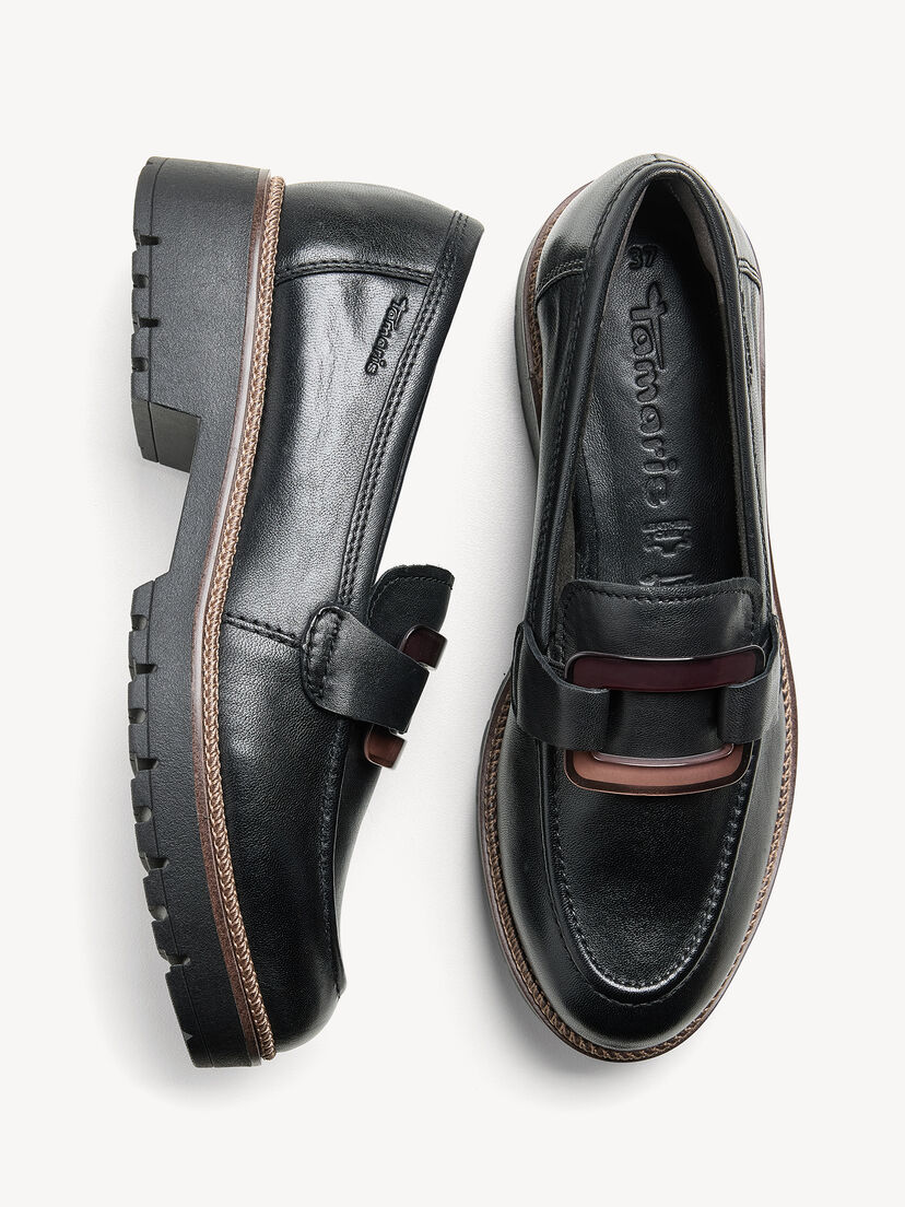 Leren Instappers - zwart, BLACK LEATHER, hi-res