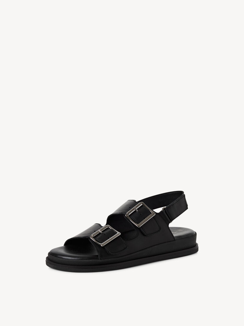 Leren Sandaaltje - zwart, BLACK LEATHER, hi-res