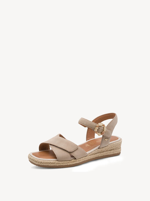 Sandale &agrave; talon en cuir, beige, hi-res