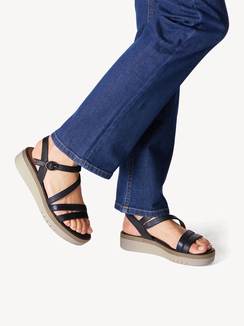 Leather Heeled sandal - blue, NAVY, hi-res