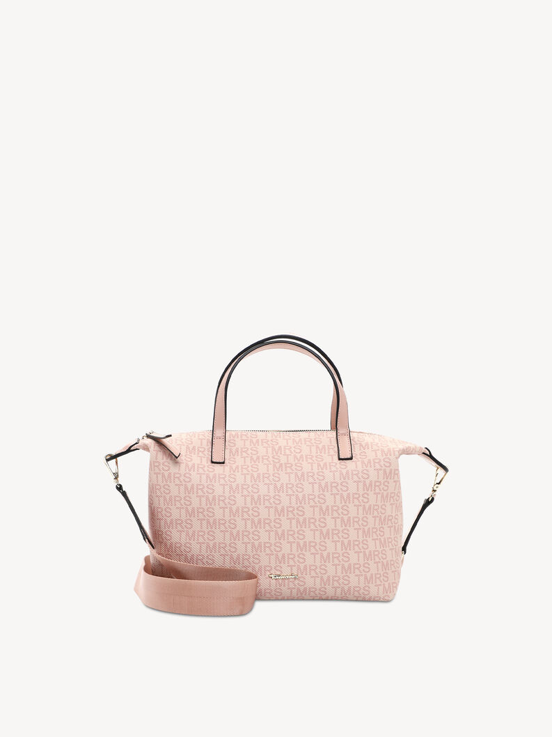 Pink handbag with pattern print and detachable shoulder strap