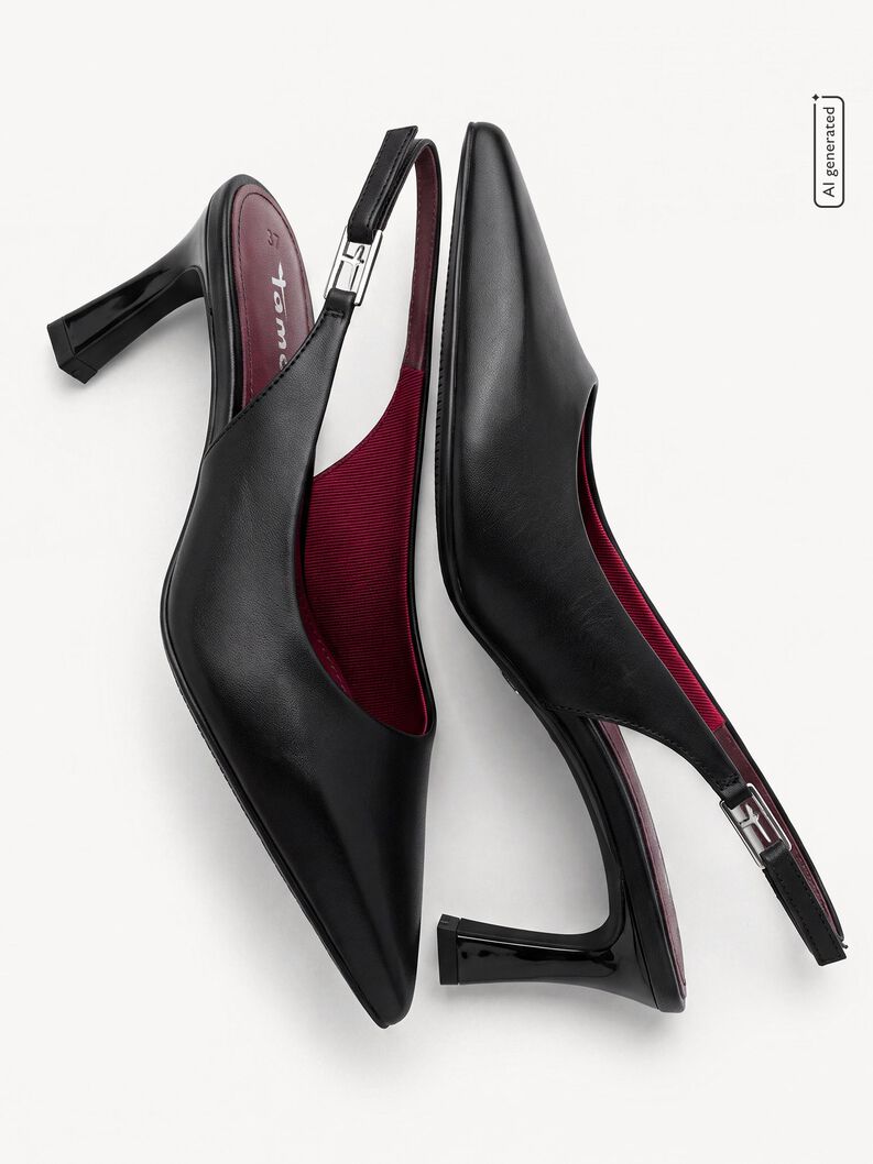 sling pumps, BLACK LEATHER, hi-res
